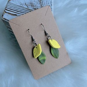 Lemon 🍋 Leaf Earrings Polymer Clay
